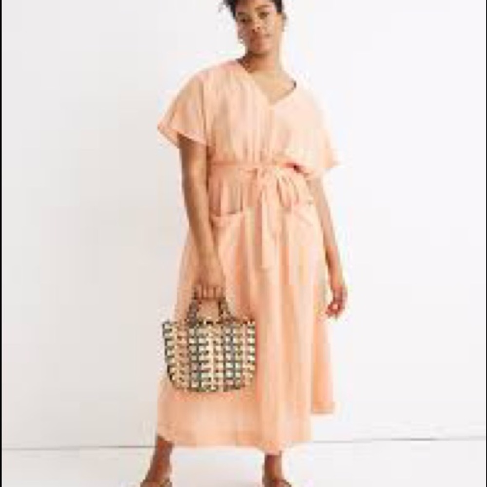 Linen-Blend Dolman-Sleeve Tie-Waist Midi Dress